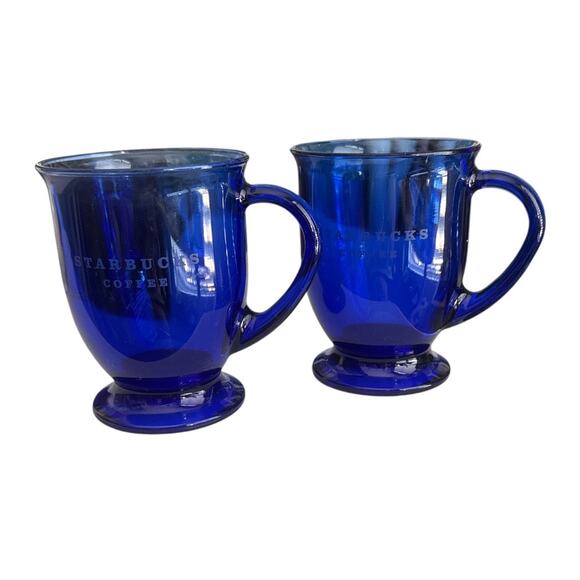 Vintage Starbucks Cobalt Blue Anchor Hocking Retired Mugs Set of 2